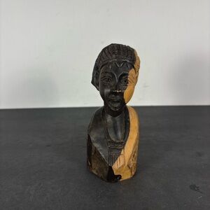 Hand Carved Wooden Bust Sculpture African Folk Art Vintage Style